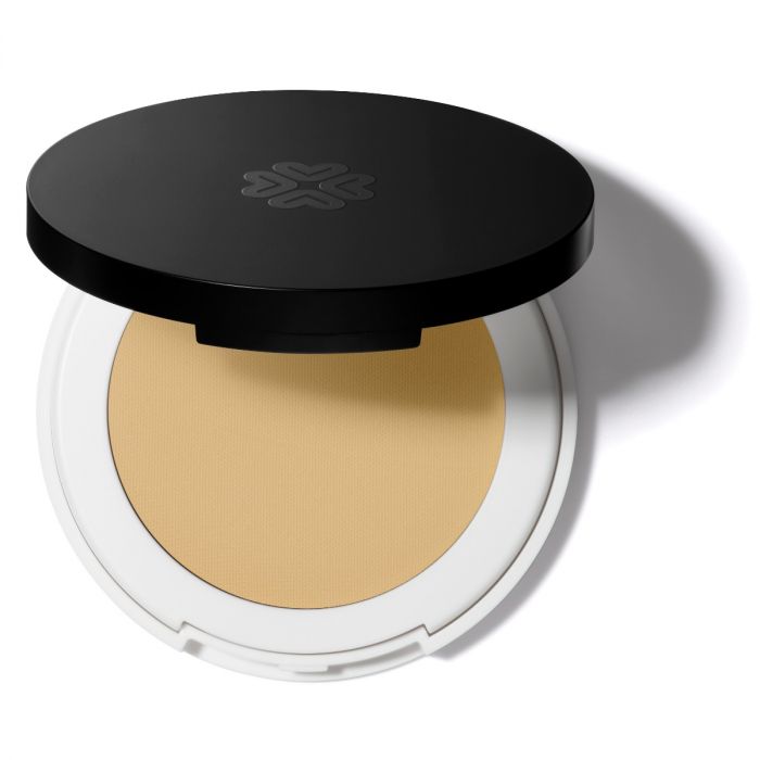 Lily Lolo Lemon Drop Pressed Corrector. Vegan. Gluten Free. GMO Free. Cruelty Free.  The yellow pigment in Lemon Drop makes eyes pop, concealing dark circles for a brighter look.