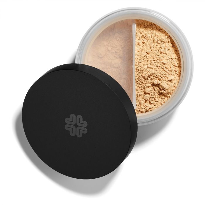 Lily Lolo Butterscotch Mineral Foundation: Vegan. Gluten Free. GMO Free. Cruelty Free.  A medium foundation shade with yellow undertones.